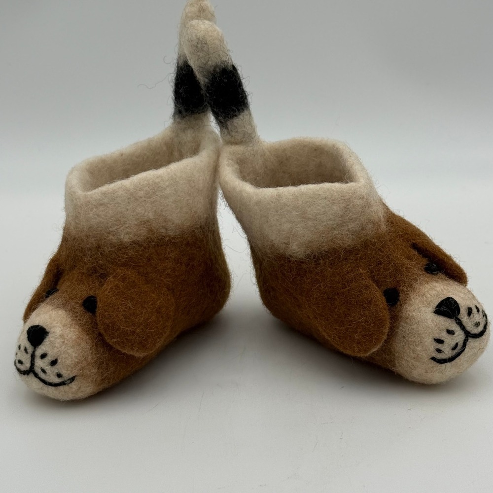 Handmade Boiled Wool Puppy Dog Baby Booties Felted Animal Slippers Brown White